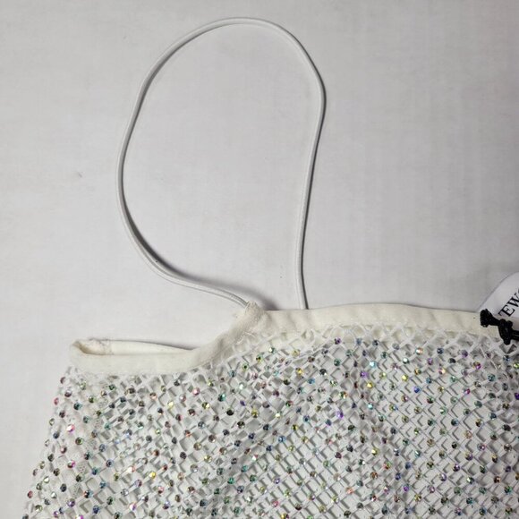 WeWoreWhat White Modern Statement Date Night Rhinestone Mesh Tank Top Size XXS - Picture 3 of 10